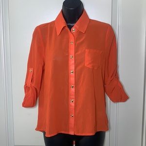 DK Orange Sheer Button-Up Top